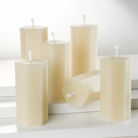 Natural Beeswax Pillar Candle Bulk, Pack of 6 - Hexagonal Shape - Organic Beeswax Candle Smokeless, 2 inch Diameter by 4 inch Height - Off White