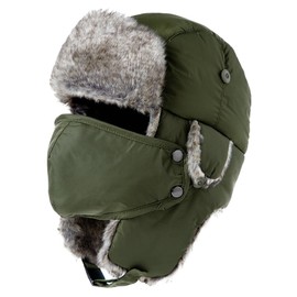 Fancet Unisex Waterproof Trapper Hat with Faux Fur Earflaps & Detachable Mask - Warm Winter Hat for Men and Women, Windproof Earflap Hat for Cold & Wet Weather (UK, Alpha, M, L, 69265_ArmyGreen)