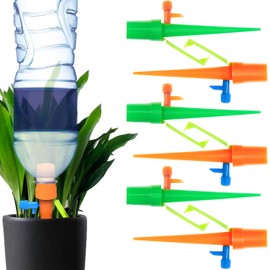 BEADNOVA Plant Self Watering Spikes Automatic Irrigation Equipment Adjustable Self Watering Spikes for Plants with Slow Release Control Valve (Orange Green, 6pcs)