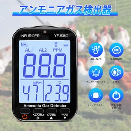 INFURIDER Ammonia Gas Detector, NH3 Gas Leak Alarm, Indoor Air Gas Leak Alarm, 0-100 ppm Range Odor Meter, Portable Gas Air Conditioning Gas Meter Detector, Resolution 0.1 ppm