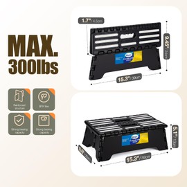 Korpai 5" Folding Step Stool for Adults and Kids 15-Inch Extra Wide Stool Holds Up to 300 lbs,Non-Slip Folding Stools with Handle,Compact Plastic Foldable Step Stool for Bathroom,Kitchen,ect, Black