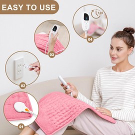 Heating Pad,Electric Heating Pads for Back,Hot Heated Pad for Abdomen,Shoulder,Knee,Multiple Temp and Auto Shut Off(Baby Pink,20''×24'')