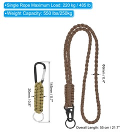 PATIKIL Braided Paracord Lanyard Keychain, 6 Pcs Paracord Neck Badge Lanyard with Hook Clip and Key Ring for Outdoor Activities, Brown Khaki