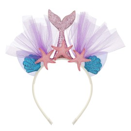 Frcolor Glitter Mermaid Headband with Mesh Princess Girls Hair Bands Party Favours Ears Headband (Purple Tail)