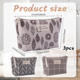 3PCS Makeup Bag, Make Up Bags for Women, Small Makeup Bag, Polyester Fabric with Stylish Patterns, Ideal for Home Storage, Daily Travel, and Party Events (15 x 6.5 x 12 cm)