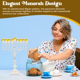 Majestic Giftware Silver-Plated Chanukah Oil Menorah - Filigree Design (MN-HA230) | Fits Standard Chanukah Oil Cups and Large Candles | Durable & Long-Lasting Quality | Hanukkah Menorah - 18” High