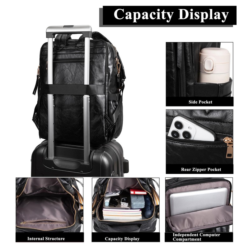 myfriday Large Travel Backpack Purse, Convertible, with Luggage Strap