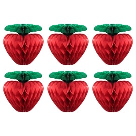 Honbay 6PCS Paper Strawberry Honeycomb Balls Strawberry Birthday Party Decorations Hanging Ornaments for Baby Shower Wedding Indoor Outdoor Photo Props (6 Inch)