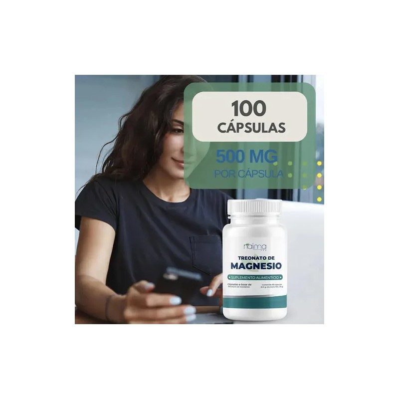 Magnesio Treonato 1000mg Cápsulas Sin Sabor Alta Absorción 60 Unidades
