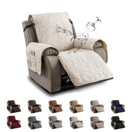 100% Waterproof Recliner Chair Cover, Recliner Chair Covers for Reclining Chair, Non-Slip Fabric Recliner Couch Cover for Living Room, for Pets Kids Protector, Washable (Beige, 23.6"Recliner Chair)