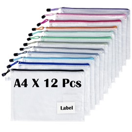 TRANBO 12 Stücke Reißverschlusstaschen A4, Wasserdichte Mesh-Taschen Dokumententasche, Zipper Tasche zur Aufbewahrung von Ordnern, Schreibwaren,Geeignet für Schule, Büro, Reisen