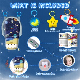 TOYMNI Car Seat Toys for Baby Infant 6 Months and Up, Carseat Toys with Musical Pedal Piano, Baby Mirror and Hanging Squeaky Sensory Soft Baby Toys 6 to 12 Months, Baby Car Toys Rear Facing