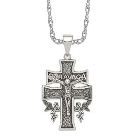 925 Sterling Silver Vintage Caravaca Inri Lord Jesus Christ Crucifix Holy Cross Necklace Religious Chain Pendant Charm 18 inch 1 mm