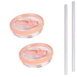 HUATEEN 2 Pack 40oz Leakproof Straw Lids with 2 Straws - Flip Clamshell Design Replacement for Tumbler Cups Spill-Proof Travel Accessories (pink)