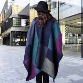 HERA BEAUTY Pashmina Shawls and Wraps, Warm Knit Ruana Ponchos for Women, Open Front Cardigan Shawl Poncho Sweater Women (Plaid, Purple)