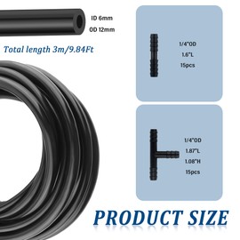 Vacuum Hose Set with ID*OD 6 * 12mm,1PC 9.84Ft Vacuum Hose Automotive+30PCS Vacuum Hose Adapter,Max 130PSI Silicone Tubing Car Accessories Suitable for Cars,Trucks,SUVs (ID 6mm*OD 12mm)