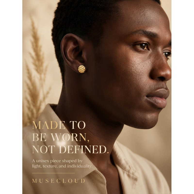 MUSECLOUD 14K Gold Plated Nugget Earrings for Men, M, Round,
