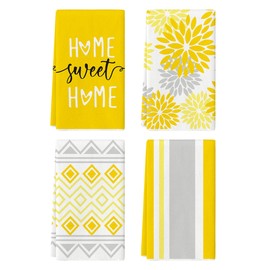 Artoid Mode Yellow Stripes Home Sweet Home Boho Spring - Juego de 4 toallas de cocina de 18 x 26 pulgadas, decoración de temporada