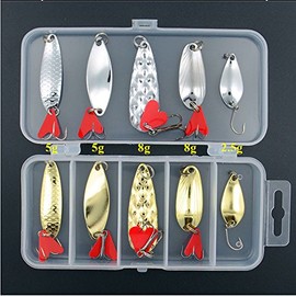 Zmart Spoon Set of 10 Mixed Color Fishing Lures Bait Metal Lure Kit Hard Bait Fresh Water Bass Bait Pike Fishing ge-ga-