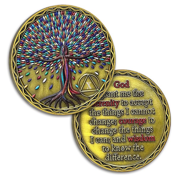 10 Year Sobriety Coin Colorful Tree of Life Ten Year