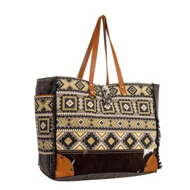 Myra Bag Weekender Bag for Women - Western Upcycled Canvas & Leather Shoulder Bag Bison Ridge