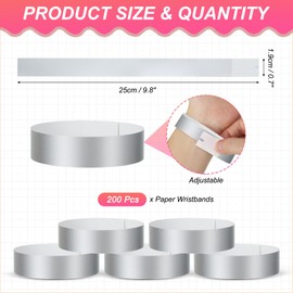 PATIKIL Paper Wristbands for Events, 200 Pack Neon Party Wrist Bands, Colored Waterproof Concert Identification Wristbands Hand Bands for Bar Entrance Admission Silver
