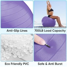 APEXUP Yoga Ball Exercise Ball, Anti Slip Stability Ball Chair, Heavy Duty Large Gym Ball for Fitness, Balance, Core Workout and Physical Therapy (XL (27"~30") 75cm, Purple)