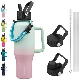 BJPKPK Insulated Water Bottles with Straw Lid, 35oz Metal Water Bottle with 2 lids & Paracord Strap, Double Wall Stainless Steel Tumbler with Handle, Reusable Cups, Mugs, Thermos, Marshmallow