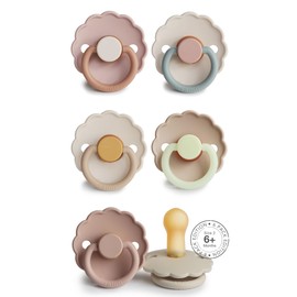 FRIGG Multipack Latex Dummies | Pack of 6 | Natural Rubber/Natural Rubber | Made in Denmark | Symmetrical Cherry Teat | (Blossom Blend, Size 2 (6-18 Months))