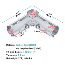 eoere 8 Sets 90 Degree Structural Pipe Connector 3 Way Metal Joint Chain Link Fence Clamp Fit 1-1/4 Inches O.D. Pipe, Carbon Steel Corner Fitting End Rails Clamps, Thickness 2.5 mm