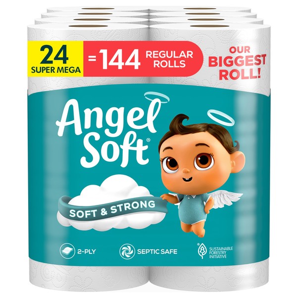Angel Soft Toilet Paper, 24 Super Mega Rolls = 144
