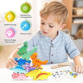 Miyacare Wooden Dinosaur Stacking Toy, Montessori Wooden Toy from 2 3 4 5 Years Stacking Game, Wooden Motor Skills Toy, Christmas Gifts for Children