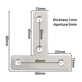 Pxyelec 20Pcs T Shape Angle Plate Corner Brace Flat T Bracket Connector 90 Degree Right Angle Fixing Repair Plated Joint Bracket Furniture Protector 60mm x 60mm / 2.4 x 2.4 inch