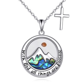 AOBOCO Mustard Seed Faith Necklace, Your Faith Can Move Mountain, Sterling Silver Cross Pendant Christian Jewelry for Women Mom (9-Round Cross Seed Mountain)