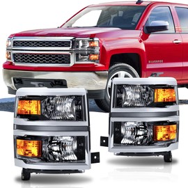 ISHARINGAUTOPARTS Headlight Assembly Compatible with 2014 2015 Chevy Silverado 1500 Replacement Headlamp Chrome Housing Black Trim