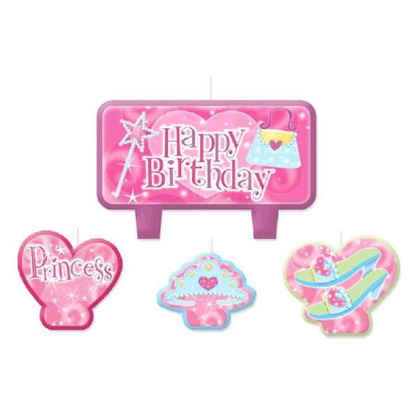 Party Time Princess Molded Mini Character Birthday Candle Set, Pack of 4, Pink , 2.3" x 3.25" Wax
