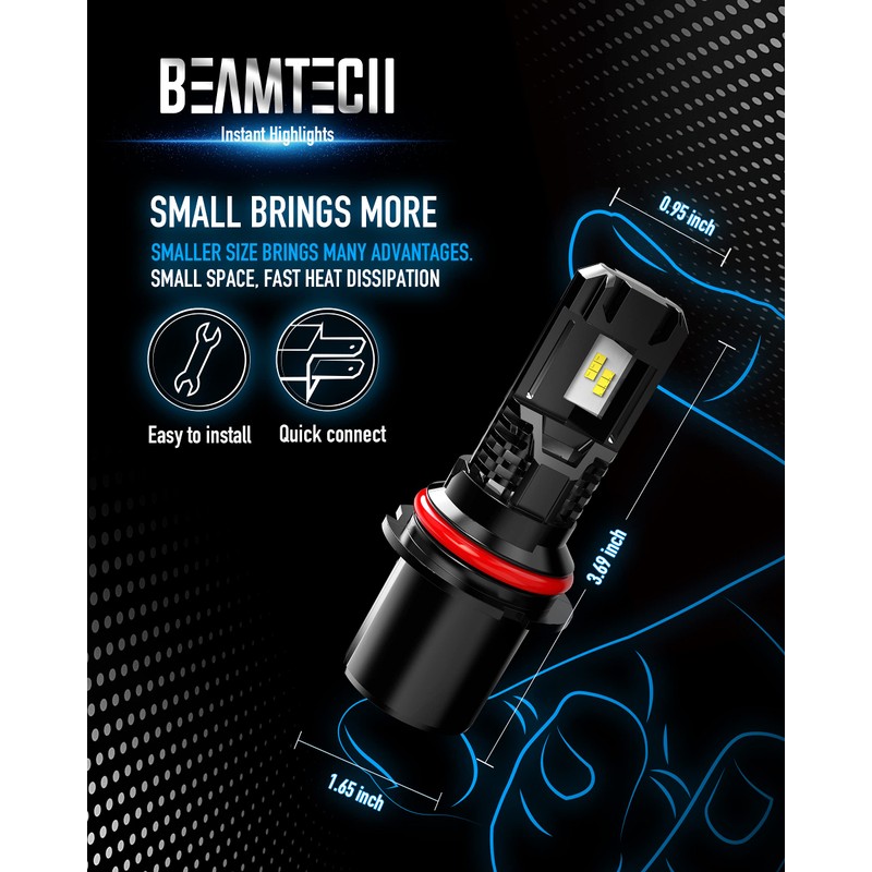BEAMTECH Bulb, 9007 Fog Light Bulbs Powersports Light Bulb Fanless
