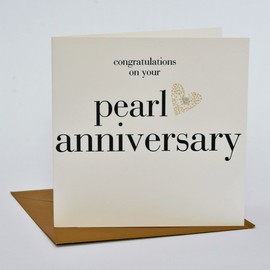 Claire Giles Greeting Cards, Happy Pearl Wedding Anniversary Card, Gold Heart 30th Anniversary Greeting Card, Pearl Embellishment