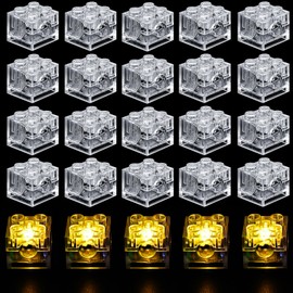 Joycabin Pack of 15 Luminous Building Blocks, 2 x 2 LED Light Blocks, Transparent Building Blocks Lamp, Building Block Parts Set Toy, Compatible with All Major Brands of Building Blocks (Warm White)