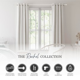 Kenney Rachel Fluted Ball Window Curtain Rod, Adjustable 28-48 Inch, Antique White