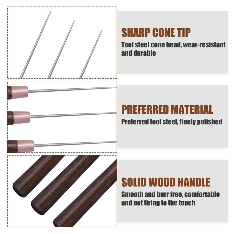 2 Pack Handwork Sewing Awl, Gourd Shape Awl Wooden Awl