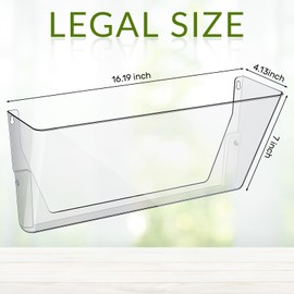 Threehoney 3 Pcs Legal Size Clear Plastic Single Pocket Wall Mount File Holder with Suction Cups and Screws Wall File Hanging Folder Legal Size Paper Mail Organizer for Office Home Classroom