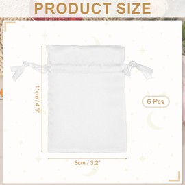 PATIKIL 3 x 4 Inch Satin Drawstring Bags Set of 6 Silk Gift Bags Wedding Trinket Box Jewelry Candy Christmas Party Graduation Birthday Easter White