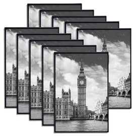 GOmaize Marco de fotos negro de carga frontal de 4 x 6 pulgadas, juego de 10 soportes de pared y mesa