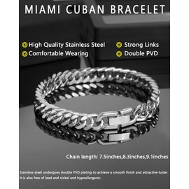 MRDOPELUX Cuban Link Bracelet for Men, Stainless Steel Men's Bracelets, 8MM Sturdy Miami Hand Chain Hip Hop Wrist Jewelry for Husband/Boyfriend (Silver, 9inch)