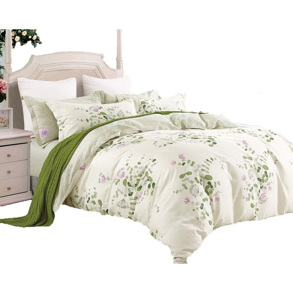Swanson Beddings Graceful and Reversible Floral Print 3-Piece 100% Cotton Bedding Set: Duvet Cover and Two Pillow Shams (Oversized King)