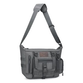 HUNTVP Tactical Crossbody Messenger Shoulder Bag Molle for Men Women Camping Hiking Working Laptop Pack (Grey)