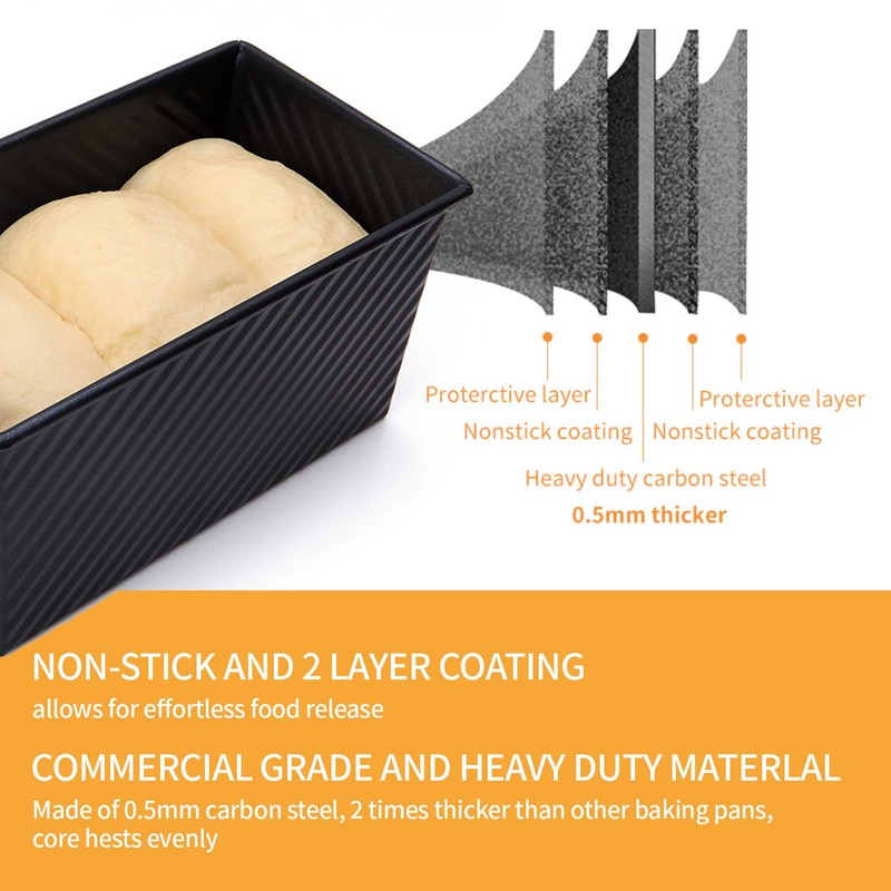 CHEFMADE Pullman Loaf Pan with Lid 2 Pcs, 1Lb Dough