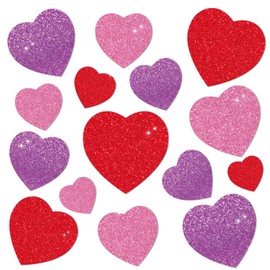 JarThenaAMCS 45Pcs Valentine's Day Paper Cut-Outs with Glue Points Red Pink Purple Glitter Heart Shape Cutouts Bulletin Board Decor for DIY Craft Art School Home Party Favor Supplies