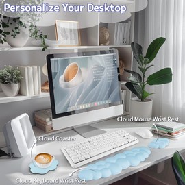 Sushret Cloud Wrist Rest Keyboard, Cloud Palm Rest Set with PU Leather Memory Foam, Cute Keyboard Rest for Wrist Support and Arm Rest, Desk Cloud Wrist Pad for PC/Gaming/Hand Cushion/Computer-Blue